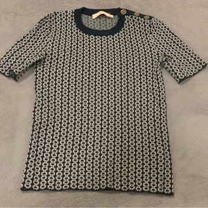 NEW Tory Burch logo top/sweater gold logo buttons stretch XXS fits XS and S too